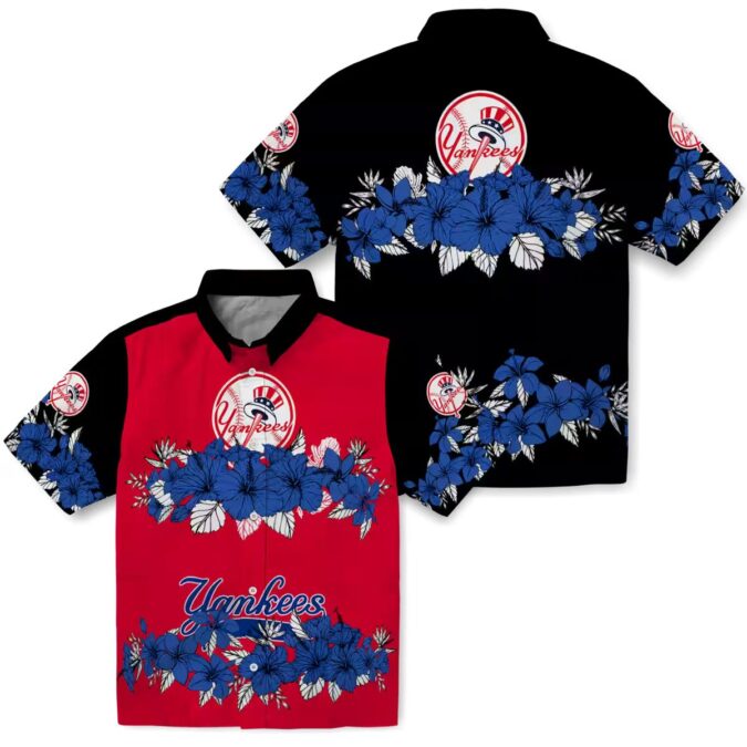 MLB Yankees Hibiscus Stripe Tropical Shirt - Men’s Navy Black Vacation Apparel
