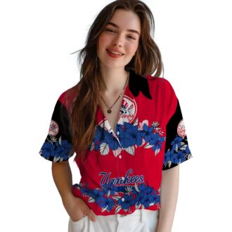 MLB Yankees Hibiscus Stripe Tropical Shirt - Men’s Navy Black Vacation Apparel