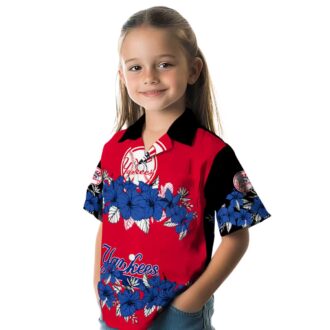 MLB Yankees Hibiscus Stripe Tropical Shirt - Men’s Navy Black Vacation Apparel