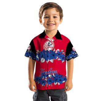 MLB Yankees Hibiscus Stripe Tropical Shirt - Men’s Navy Black Vacation Apparel