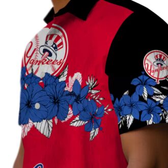 MLB Yankees Hibiscus Stripe Tropical Shirt - Men’s Navy Black Vacation Apparel