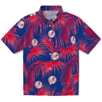 MLB Yankees Summer Hawaiian Shirt - Navy Blue Palms Print Fanwear for Men