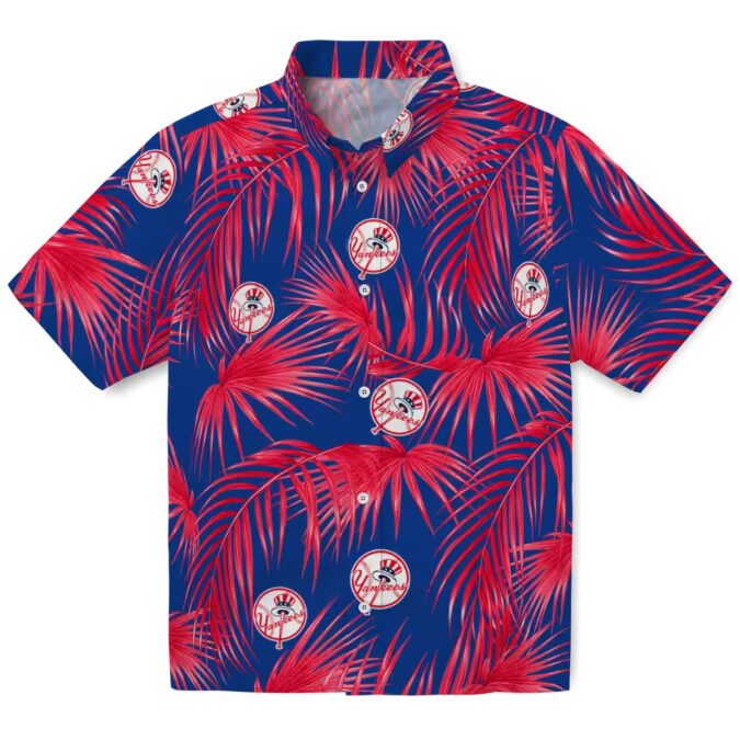 MLB Yankees Summer Hawaiian Shirt - Navy Blue Palms Print Fanwear for Men