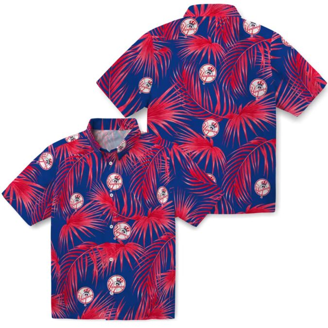 MLB Yankees Summer Hawaiian Shirt - Navy Blue Palms Print Fanwear for Men