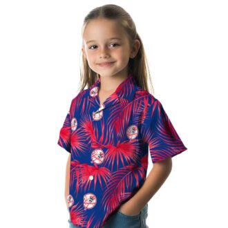 MLB Yankees Summer Hawaiian Shirt - Navy Blue Palms Print Fanwear for Men
