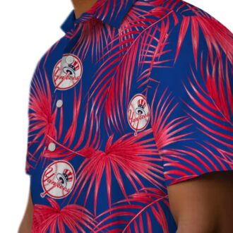 MLB Yankees Summer Hawaiian Shirt - Navy Blue Palms Print Fanwear for Men