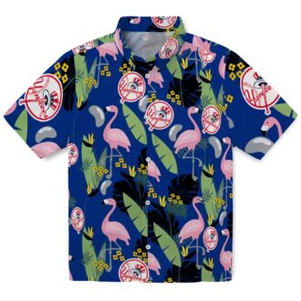 MLB Yankees Tropical Flamingo Short Sleeve Shirt - Navy Hawaiian Style for Baseball Fans