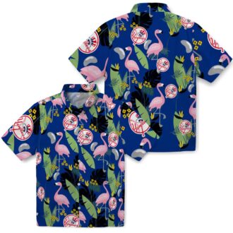 MLB Yankees Tropical Flamingo Short Sleeve Shirt - Navy Hawaiian Style for Baseball Fans