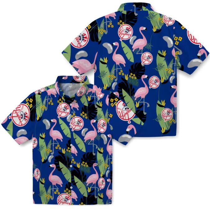 MLB Yankees Tropical Flamingo Short Sleeve Shirt - Navy Hawaiian Style for Baseball Fans