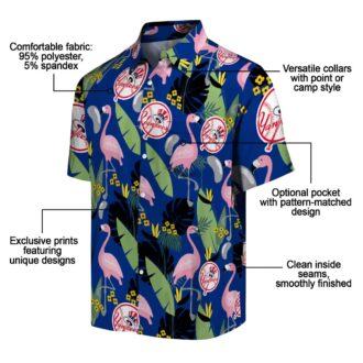 MLB Yankees Tropical Flamingo Short Sleeve Shirt - Navy Hawaiian Style for Baseball Fans