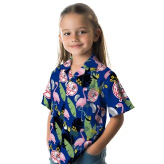 MLB Yankees Tropical Flamingo Short Sleeve Shirt - Navy Hawaiian Style for Baseball Fans