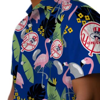 MLB Yankees Tropical Flamingo Short Sleeve Shirt - Navy Hawaiian Style for Baseball Fans