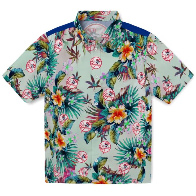 New York Yankees Floral Green Hawaiian Shirt for Men - Tropical Fan Gear for Game Day & Travel