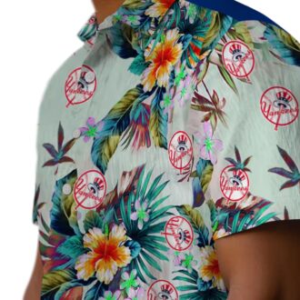 New York Yankees Floral Green Hawaiian Shirt for Men - Tropical Fan Gear for Game Day & Travel