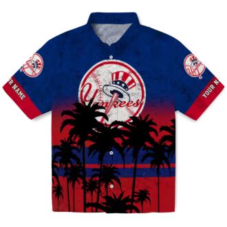 New York Yankees Hawaiian Shirt for Men - Black Navy Sunset Print Aloha Style