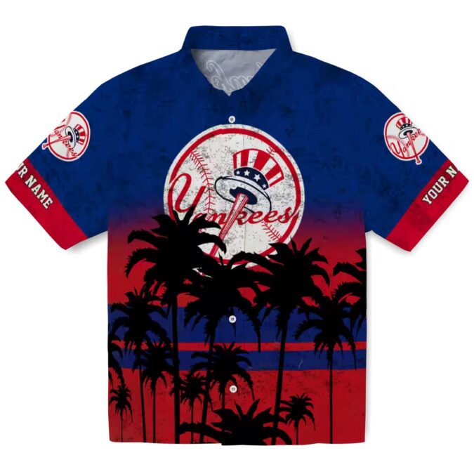 New York Yankees Hawaiian Shirt for Men - Black Navy Sunset Print Aloha Style