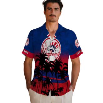 New York Yankees Hawaiian Shirt for Men - Black Navy Sunset Print Aloha Style