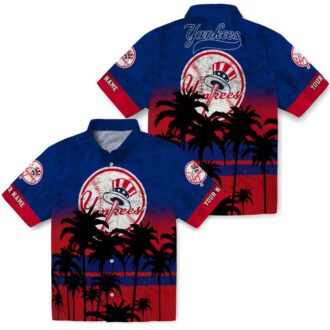 New York Yankees Hawaiian Shirt for Men - Black Navy Sunset Print Aloha Style