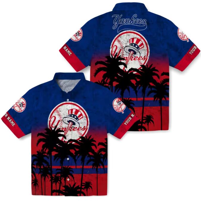 New York Yankees Hawaiian Shirt for Men - Black Navy Sunset Print Aloha Style