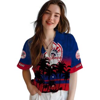New York Yankees Hawaiian Shirt for Men - Black Navy Sunset Print Aloha Style