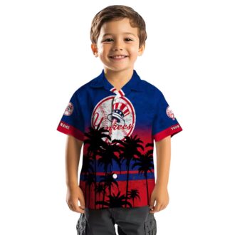 New York Yankees Hawaiian Shirt for Men - Black Navy Sunset Print Aloha Style