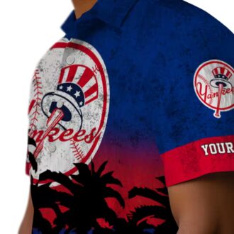 New York Yankees Hawaiian Shirt for Men - Black Navy Sunset Print Aloha Style
