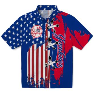 New York Yankees MLB Summer Shirt - Navy Hawaiian Button-Up with Flag Design