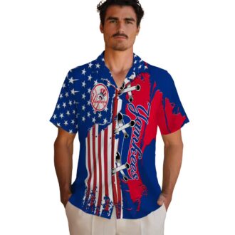 New York Yankees MLB Summer Shirt - Navy Hawaiian Button-Up with Flag Design