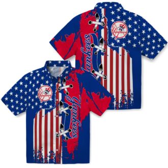 New York Yankees MLB Summer Shirt - Navy Hawaiian Button-Up with Flag Design
