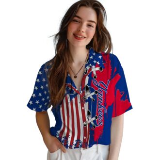 New York Yankees MLB Summer Shirt - Navy Hawaiian Button-Up with Flag Design