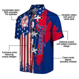 New York Yankees MLB Summer Shirt - Navy Hawaiian Button-Up with Flag Design
