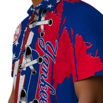New York Yankees MLB Summer Shirt - Navy Hawaiian Button-Up with Flag Design