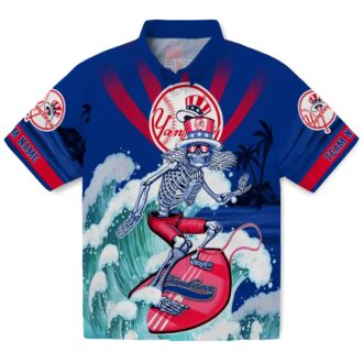 New York Yankees Surfing Skeleton Hawaiian Shirt - Navy Blue Summer MLB Fan Gear