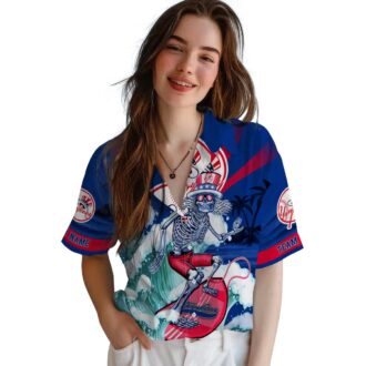 New York Yankees Surfing Skeleton Hawaiian Shirt - Navy Blue Summer MLB Fan Gear