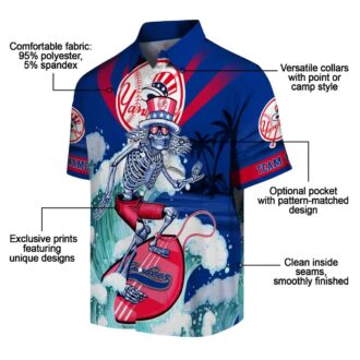 New York Yankees Surfing Skeleton Hawaiian Shirt - Navy Blue Summer MLB Fan Gear