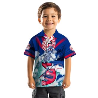 New York Yankees Surfing Skeleton Hawaiian Shirt - Navy Blue Summer MLB Fan Gear