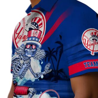 New York Yankees Surfing Skeleton Hawaiian Shirt - Navy Blue Summer MLB Fan Gear