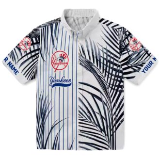 New York Yankees Tropical Button Up Shirt - Navy & White Palm Hawaiian Shirt for Summer Fans