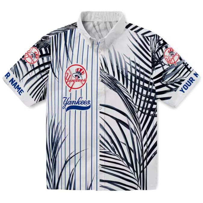 New York Yankees Tropical Button Up Shirt - Navy & White Palm Hawaiian Shirt for Summer Fans