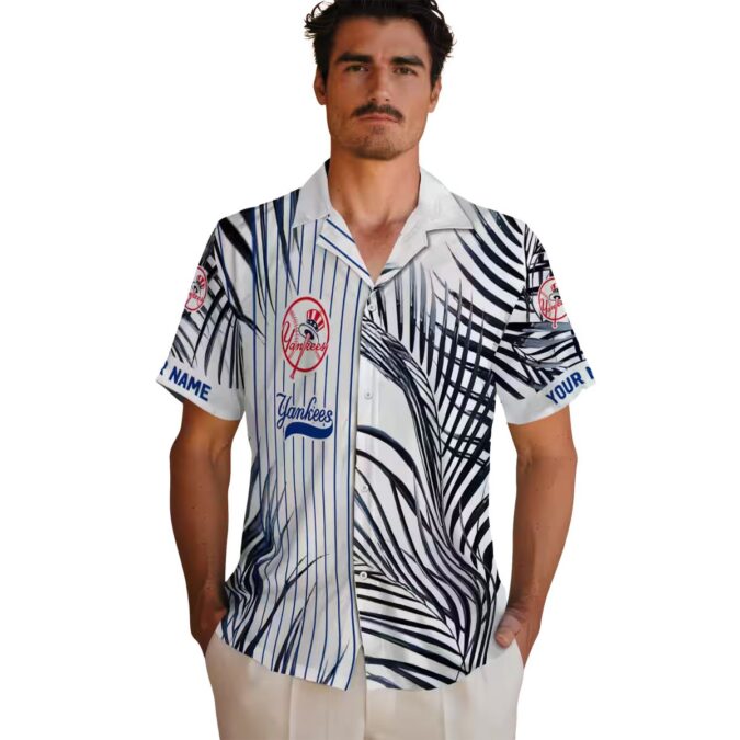 New York Yankees Tropical Button Up Shirt - Navy & White Palm Hawaiian Shirt for Summer Fans