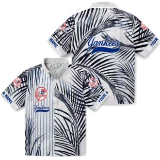 New York Yankees Tropical Button Up Shirt - Navy & White Palm Hawaiian Shirt for Summer Fans