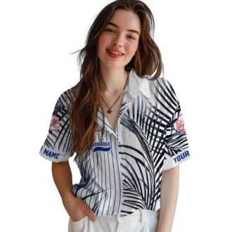 New York Yankees Tropical Button Up Shirt - Navy & White Palm Hawaiian Shirt for Summer Fans