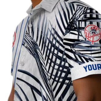 New York Yankees Tropical Button Up Shirt - Navy & White Palm Hawaiian Shirt for Summer Fans