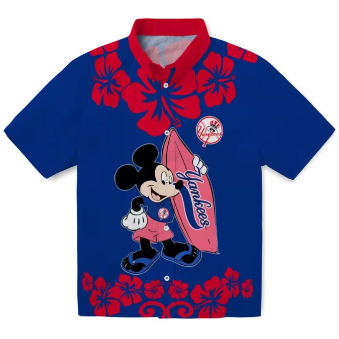 Official Yankees Beach Shirt, Surfing Mickey Mouse Aloha MLB Summer Top