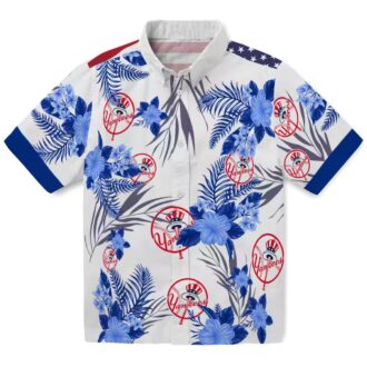 Patriotic New York Yankees Floral Hawaiian Shirt - Navy White MLB Fan Gift