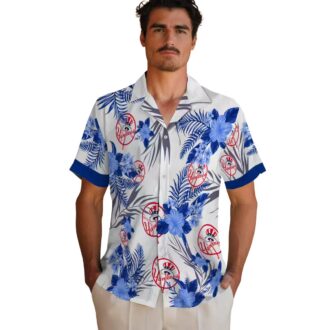 Patriotic New York Yankees Floral Hawaiian Shirt - Navy White MLB Fan Gift