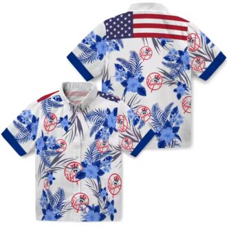 Patriotic New York Yankees Floral Hawaiian Shirt - Navy White MLB Fan Gift