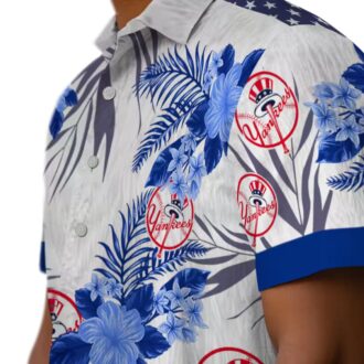 Patriotic New York Yankees Floral Hawaiian Shirt - Navy White MLB Fan Gift
