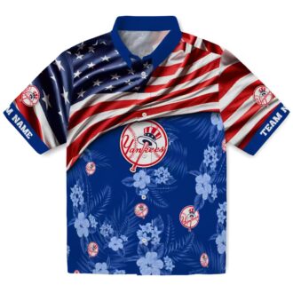 Personalized Yankees Navy Hawaiian Shirt - US Flag Floral Summer Gift