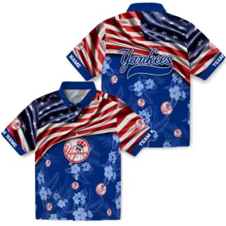 Personalized Yankees Navy Hawaiian Shirt - US Flag Floral Summer Gift